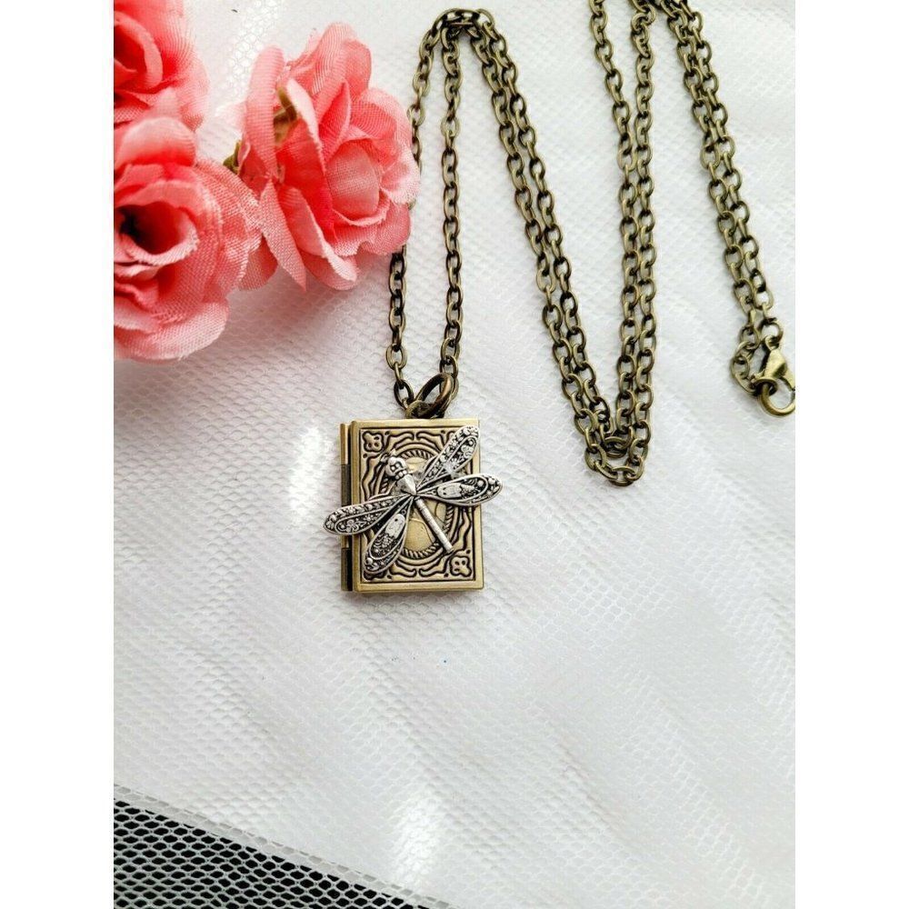 Wedding birthday gift daughter Dragonfly Book Locket Photo Memory Anniversary - Picture 2 of 5